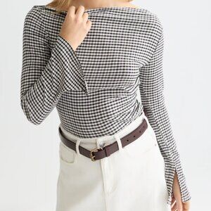 Scotch & Soda | NWT Textured Gingham Tulip Sleeve Top - Women's S, Black/White